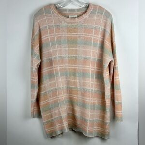 Women's Oversized Crew Neck Plaid Sweater